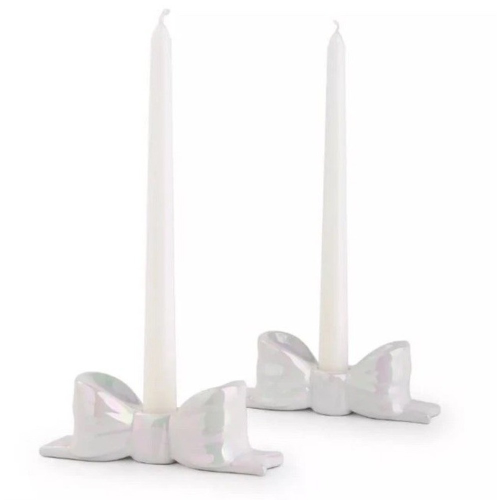 Target Bullseye's 2pk Ceramic Bow Candle Holders Christmas‎ Iridescent (NIB)